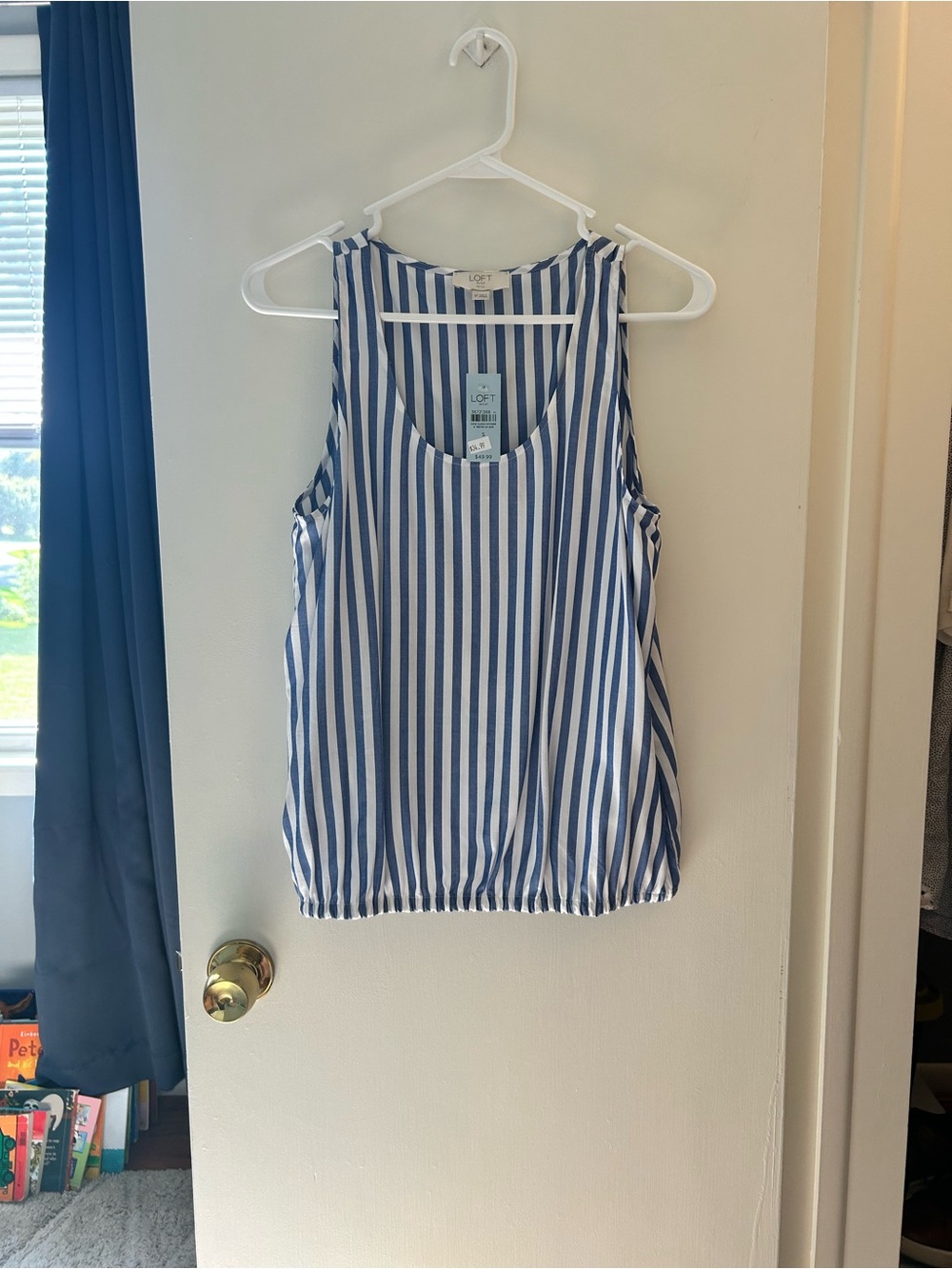 LOFT Blue & White Vertical Stripe Sleeveless Tank